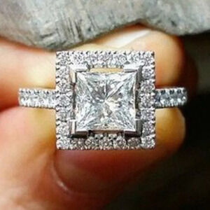 🌸Pure Anillos Princess Cut Zircon Silver Plated Fashion Wedding Ring, L271